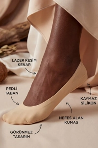 Kadın Tabanı Pedli Lazer Kesim Görünmez Çorap Ten